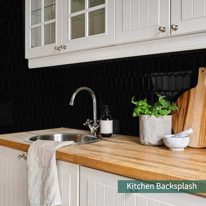 10-Sheet Upgraded Thicker Peel and Stick Kitchen Backsplash Tiles - color: Black
