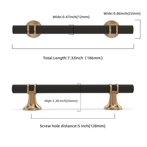 20 Pack 5 Inch Black and Champagne Bronze Cabinet Handles - color: Black and Champagne Knurled, size: 5'' Hole Center(128mm)