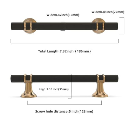 20 Pack 5 Inch Black and Champagne Bronze Cabinet Handles - color: Black and Champagne Knurled, size: 5'' Hole Center(128mm)
