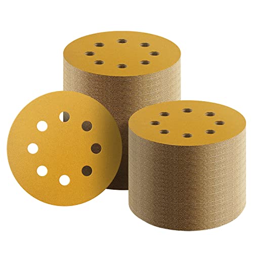 100 Pcs 5 Inch Sanding Discs Hook and Loop, 150 Grit Sandpaper for Woodworking or Automotive, 8 Hole Gold Premium Dustless Random Orbit Sandpaper - style: 150 Grit-100 Discs