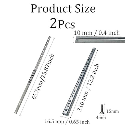 Metal Drawer Slides, 2Pcs Ball Bearing Drawer Slide Rails, Full Extension Side Mount Track, Smooth Quiet Glide for Cabinet, Kitchen, Dresser, File Cabinet, Heavy Duty Drawer Hardware 310mm - size: 310mm