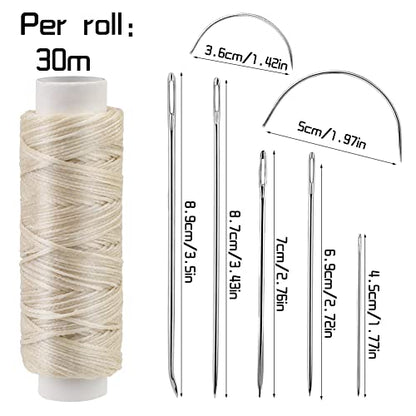 Waxed Thread with Needles 32 Yards, 150D Flat Sewing Waxed Thread - color: Beige, size: 32Yard