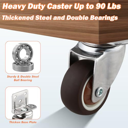 2 Inches Side Mount Caster Wheels Set of 8 L-Shaped Rubber Small Swivel Caster Heavy-Duty Double Plate Castor Without Brake Industrial Metal Wheel for Workbench, Furniture, Cabinet, Woodbox, Brown - style: 8 packs 2 in/ No brake/ L-Shape