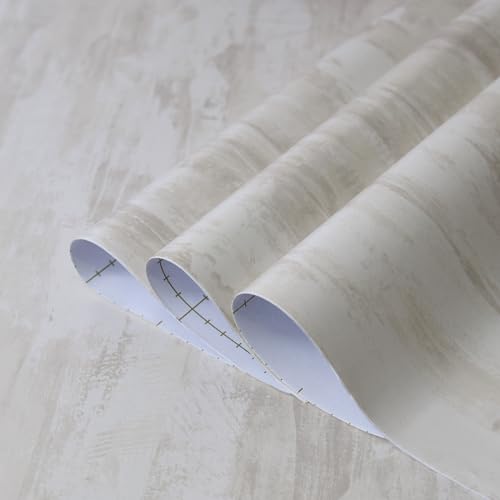TOTIO Cream Concrete Wallpaper Peel Stick Milky White Plaster effect Contact Paper 16x354inch Air Guide Slot Design Matte Thick Self-adhesive Waterproof Vinyl Wrap Modern Industrial Style Wall Sticker - color: Ivory White, size: 16" x 354"