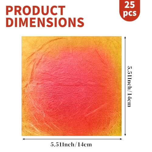KINNO Variegated Gold Leaf Sheets 25 PCS with Rich Sunset Red，5.51*5.51inch - color: Sunset Red