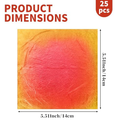 KINNO Variegated Gold Leaf Sheets 25 PCS with Rich Sunset Red，5.51*5.51inch - color: Sunset Red