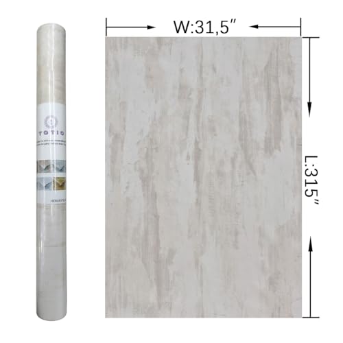 31.5x315in Extra Wide Cream Concrete Wallpaper Peel Stick Milky White Plaster Effect Contact Paper Air Guide Slot Design Matte Thick Self-Adhesive Waterproof Vinyl Wrap Industrial Style Wall Sticker - color: Ivory White, size: 31.5" x 315"