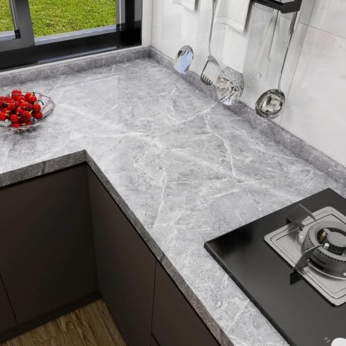 CAX Peel and Stick Wallpaper Grey Marble Contact Paper for Countertop - color: Dark Gray, size: 23.6" x 118"