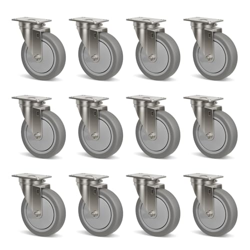 5" Caster Wheels Heavy Duty, Stainless Steel Casters for Hospitals Food Labs, Each Industrial Rubber Caster Load 350 lbs(12 Swivel) - style: 12 Swivel
