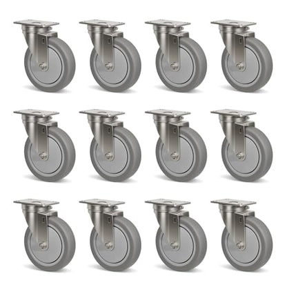5" Caster Wheels Heavy Duty, Stainless Steel Casters for Hospitals Food Labs, Each Industrial Rubber Caster Load 350 lbs(12 Swivel) - style: 12 Swivel