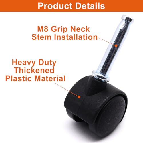 Plastic Casters Set of 4, M8 Grip Neck Stem Caster Wheels 1 inch, Black Nylon Swivel Caster Wheels Replacement for Furniture, Office Chair, Table, Cabinet, Shelf - style: 1 Inch-M8 Grip Neck Stem