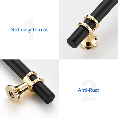 HOME EDIT Matte Black & Gold Cabinet Handles, T-Bar 3-3/4 Inch, 15 Pack - color: Brushed Brass and Matte Black, size: 3-3/4 Inch Hole Center
