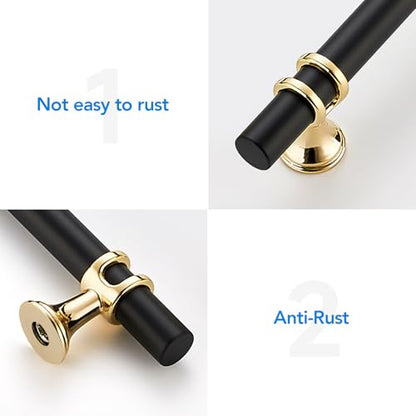 HOME EDIT Matte Black & Gold Cabinet Handles, T-Bar 3-3/4 Inch, 15 Pack - color: Brushed Brass and Matte Black, size: 3-3/4 Inch Hole Center