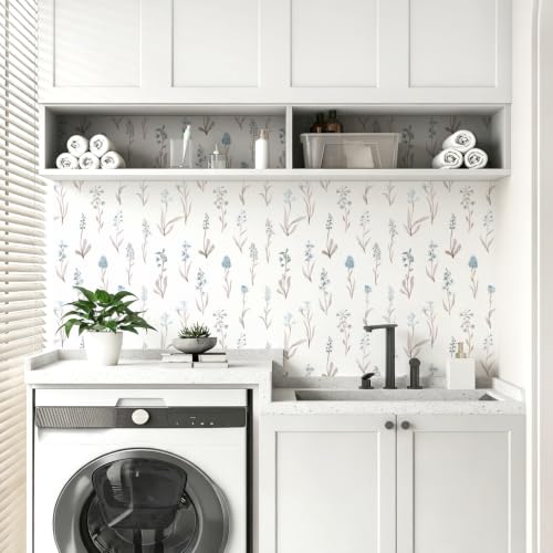 Wudnaye Floral Peel and Stick Wallpaper Beige Contact Paper 16.9’’×196.8’’ - color: Blue, size: 16.9" x 196.8"