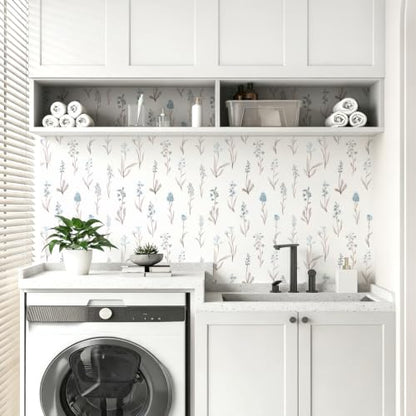 Wudnaye Floral Peel and Stick Wallpaper Beige Contact Paper 16.9’’×196.8’’ - color: Blue, size: 16.9" x 196.8"