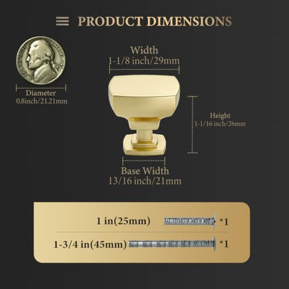 Haliwu 20 Pack Brushed Gold Cabinet Knobs Kitchen Drawer Knobs, Solid Pulls - color: Brushed Gold & Square
