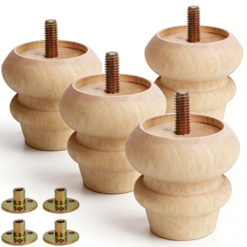 2 Inch Wooden Unfinished Bun Feet for Furniture Legs Set of 4 - size: 2inch