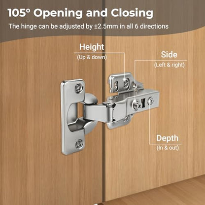 4 Pack 35mm Soft Close Half Overlay Cabinet Hinges, 3D Hydraulic - size: Half Overlay