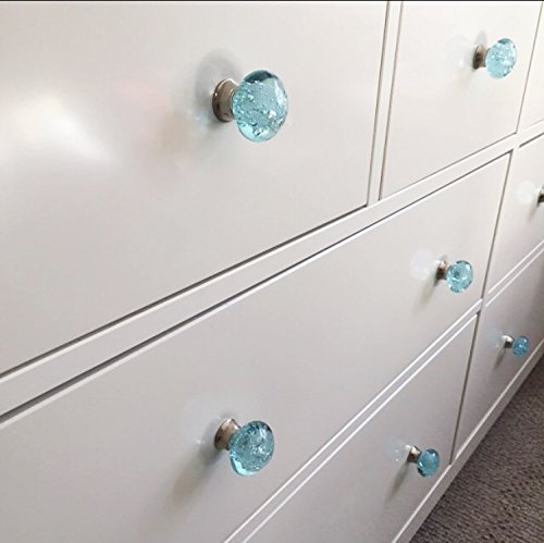 Aqua Blue Bubbles Glass (Nickel) Decorative Dresser Drawer, Kitchen Cabinet or Door Knob Pull - Pack of 6