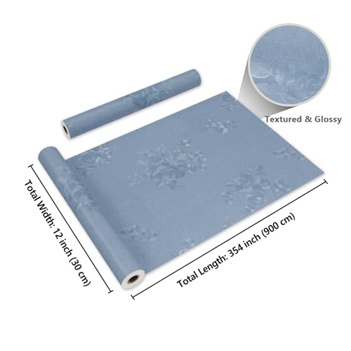 CRE8TIVE Light Blue Peel and Stick Wallpaper - 12"x354" Textured Embossed Flower Wallpaper Adhesive for Bedroom, Kitchen, Living Room - color: Light Blue, size: 12" x 354"