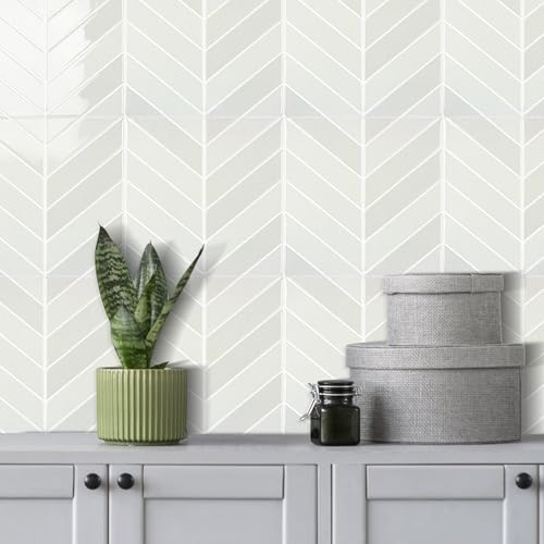 Select 5 Pack Peel and Stick Backsplash Chevron Tiles, 12x12in, Stone White - color: Stone White, size: Chevron Shape