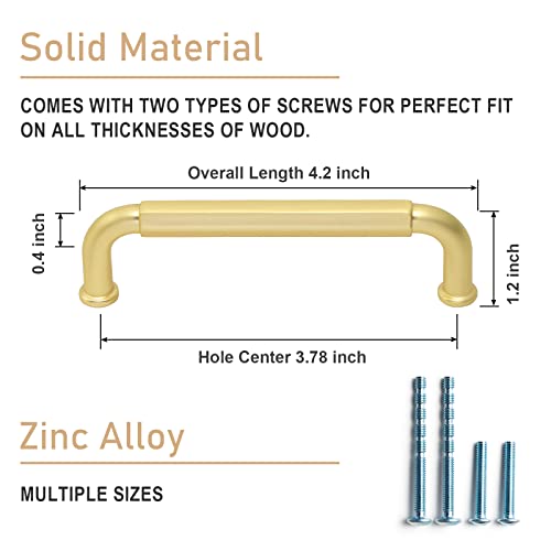 Goo-Ki 6 Pack 3-3/4 Inch （96mm） Hole Center Cabinet Pulls Light Brushed Brass Zinc Alloy Kitchen Drawer Pulls Drawer Handles 4.2 Inch Length 2201-BS-96 - color: Light Brushed Brass, size: 3-3/4 inch Hole Centers