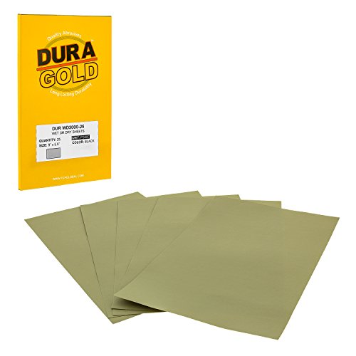 Dura-Gold 5-1/2" x 9" Wet or Dry Sandpaper Sheets, 3000 Grit, Box of 25 - size: 3000-Grit