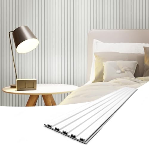 Art3d 96 x 6 Inch WPC 3D Wood Textured Slat Wall Panels, 8-Pack, Off-White - color: Off-White, size: 96 x 6 x 0.3 inches