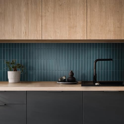 Smart Tiles Peel and Stick backsplash, Stacked Deep Teal, 11.43"x9" - color: Deep Teal