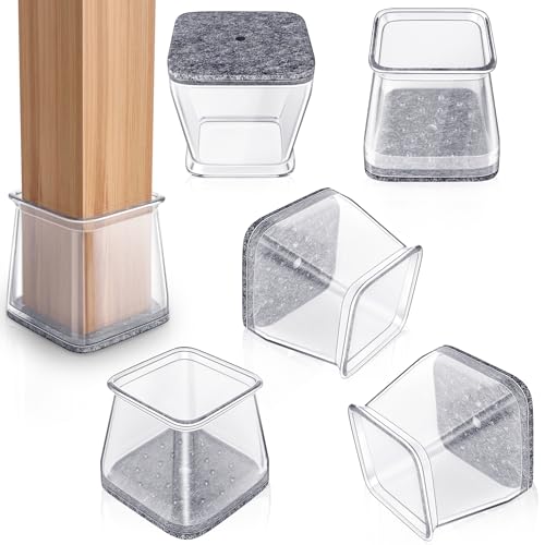 48PCS Square Chair Leg Floor Protectors with Wrapped Felt, Chair Leg Covers for Hardwood Floors, Silicone Chair Feet Furniture Pads Floor Protectors, No Noise and No Scratches(Clear-L) - color: Clear-48pcs, size: Square L