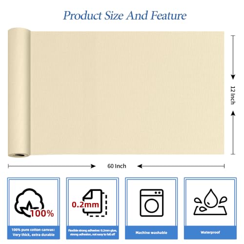 KING MOUNTAIN Canvas Iron on Patch,12"×60",Waterproof 100% Cotton Fabric Repair Patch,Used for Various Sofa,Tent,Clothes,Seats,Suitcases（Beige） - color: Beige, size: Canvas-12x60