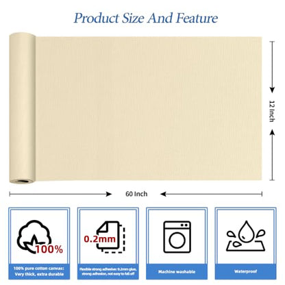 KING MOUNTAIN Canvas Iron on Patch,12"×60",Waterproof 100% Cotton Fabric Repair Patch,Used for Various Sofa,Tent,Clothes,Seats,Suitcases（Beige） - color: Beige, size: Canvas-12x60