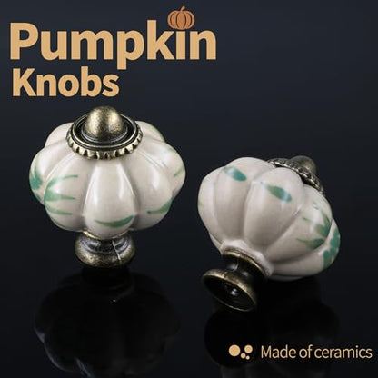 12pcs Ceramic Pumpkin Knobs - Bamboo Leaves - style: Bamboo Leaves