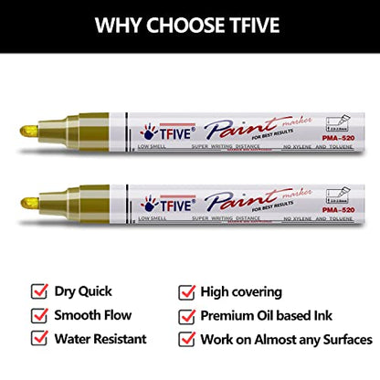 TFIVE Gold Permanent Markers Paint Pens, 2 Pack Oil Based Paint Markers - color: Gold