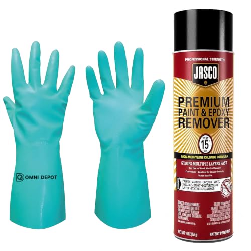 Fast-Acting Paint Stripper - Jasco Premium Paint & Epoxy Remover - 16 Oz - Removes Paint Epoxy Varnish Lacquer Shellac Synthetic Coatings and More - Available with Omni Depot Gloves