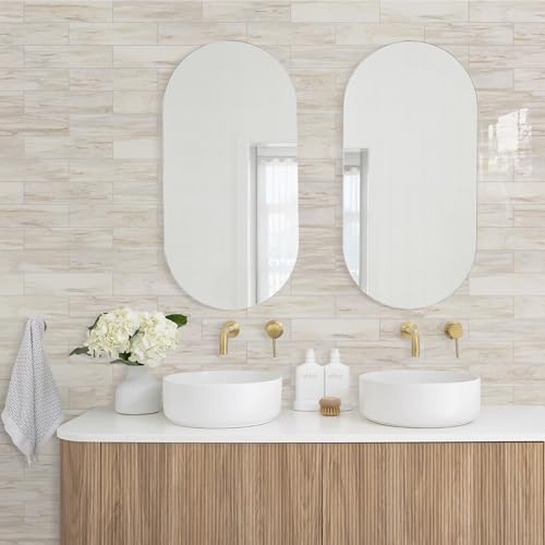 Vamos Tile Peel and Stick Backsplash, Glossy 40-Piece 3''x12'' Subway Tile - color: Eurasian Wood Grain with White Grout