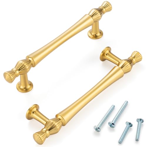 3-3/4 Inch Brushed Gold Cabinet Pulls 10 Pack French Style P2408 - color: Brushed Gold, size: 3-3/4" Hole Centers-10 Pcs