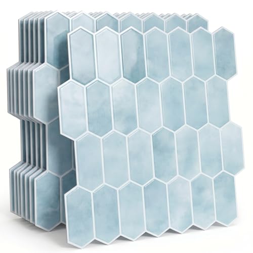 Arttown Peel and Stick 3D Wall Backsplash 10-Sheet, 12" × 12" Hexagon Blue - color: Blue Hexagon, size: 10PC 12"x12"