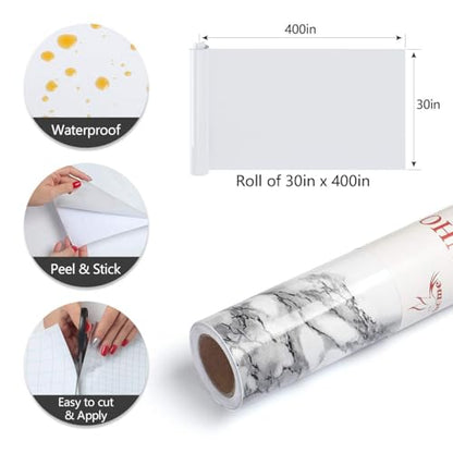 Yenhome 30"X393" Marble Vinyl Countertop Wrap Waterproof Contact Paper Peel and Stick Countertops for Kitchen Bathroom Backsplash Self Adhesive Wallpaper Glossy Grey Marble Contact Paper for Cabinets - size: 30"W x 393"L