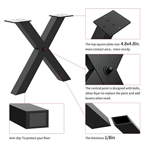 Orgerphy 30" Black Metal Table Legs (2PCS)| Dining Table Legs X-Frame Heavy Duty Furniture Legs Desk Legs Bench Legs | Metal Legs for Coffee Table Furniture Bench Legs (30”H x 25.2”W) - size: 30 inch