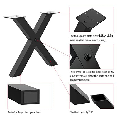 Orgerphy 30" Black Metal Table Legs (2PCS)| Dining Table Legs X-Frame Heavy Duty Furniture Legs Desk Legs Bench Legs | Metal Legs for Coffee Table Furniture Bench Legs (30”H x 25.2”W) - size: 30 inch