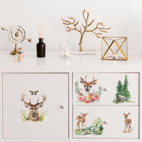 Peacoblue Forest Deer Rub On Transfers for Furniture Craft 6"x12" - style: Forest Deer