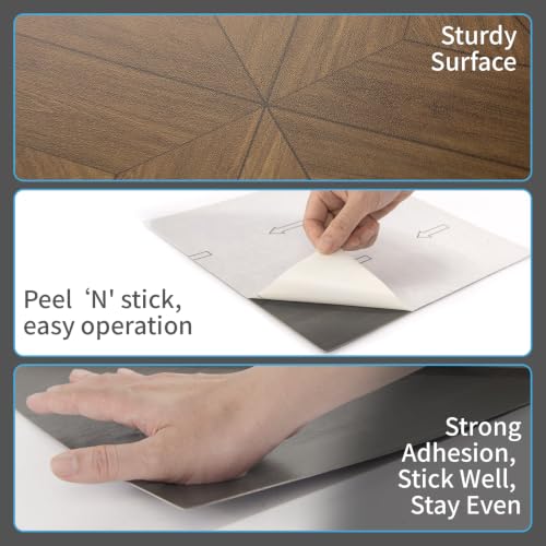 Art3d 30-Pack Peel and Stick Flooring Wood Planks, 12 x 12 in, Teak - color: Teak