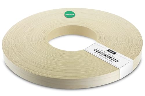 WoodPress® 7/8 inch Real Maple Wood Unglued Edge Banding Veneer - 500 ft Professional Trade Roll - Sanded & Fleeced Trim for Furniture, Worktop, Door, Table, Cabinet, Shelves
