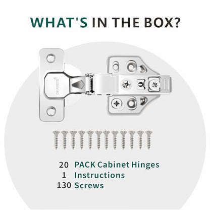 20 Pack Inset Soft Close Cabinet Hinges 105° Frameless 3 Way Adjustable Kitchen Cabinet Door Hinges with Screws - color: Light Nickel, size: 20 Pack