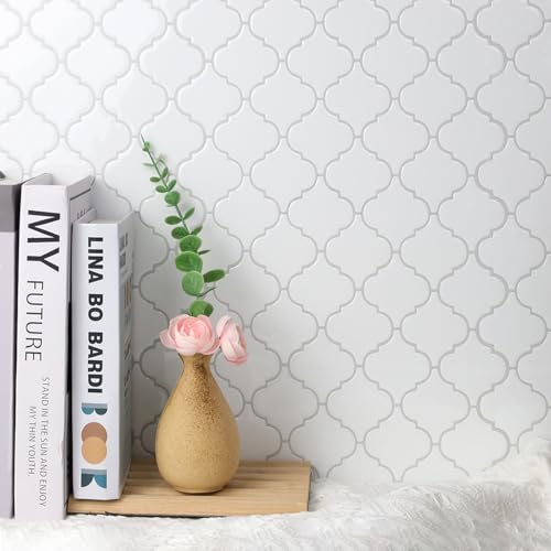 Arabesque Peel and Stick Backsplash for Kitchen, Thicker Design 3D Self Adhesive Wall Tile, 12"x12" Peel and Stick Wall Tiles, 10-Sheet Stick on Tiles for Kitchen and Bathroom (White) - color: White