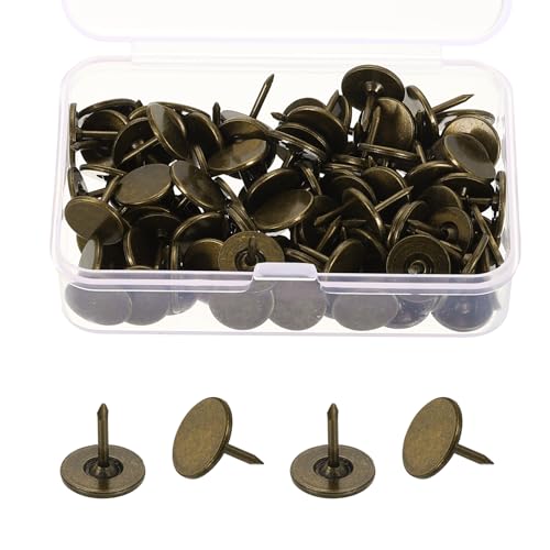 uxcell 100Pcs Upholstery Thumb Tacks, 7/16" x 7/16" Flat Head Upholstery Push Pins Decorative Nails for Wood Wall Furniture, Bronze - size: 7/16" x 7/16"