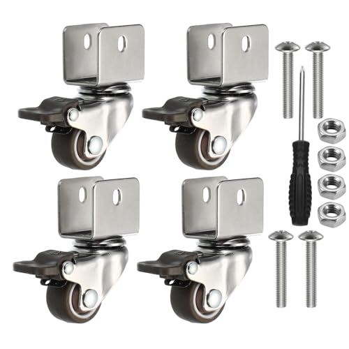 PATIKIL 1" Swivel Caster Wheels with 5/7" U Bracket, 4 Pack 360° Rotation Swivel Wheel with Brake Total Load 73 lbs Locking Caster for Cabinet Furniture Table Replacement - size: 1" x 5/7"
