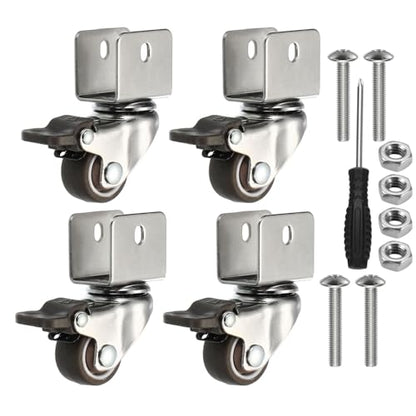 PATIKIL 1" Swivel Caster Wheels with 5/7" U Bracket, 4 Pack 360° Rotation Swivel Wheel with Brake Total Load 73 lbs Locking Caster for Cabinet Furniture Table Replacement - size: 1" x 5/7"