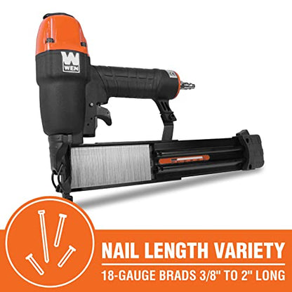 WEN 18-Gauge 3/8-Inch to 2-Inch Pneumatic Brad Nailer Kit with Case and Nails - Compatible with Any Air Compressor (61723K) - size: With Case and Nails
